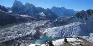 Gokyo Lake covered in snowy mountain view