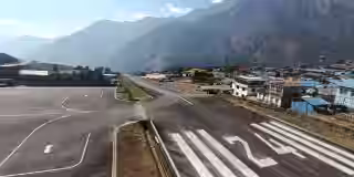 Lukla Airport runway with Himalayan backdrop