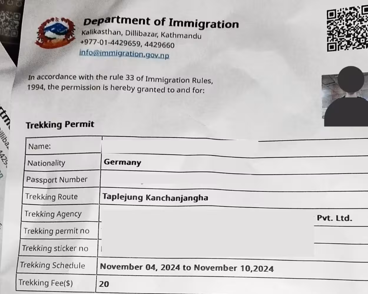 Trekking Permit for Kanchenjunga Region