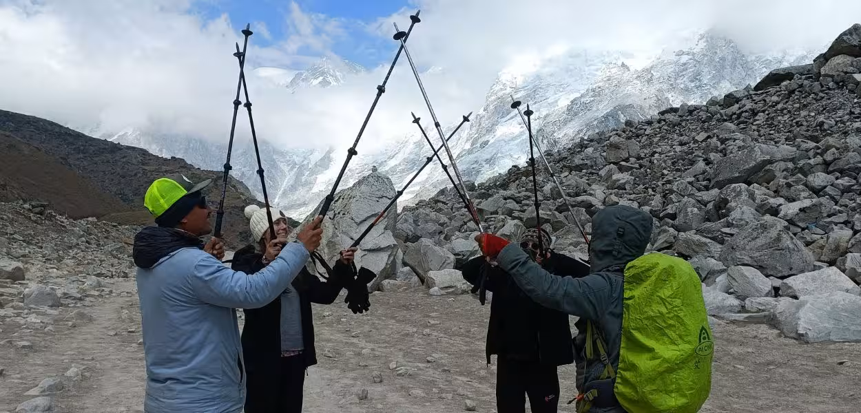 Trekkers concluding their EBC trek with Mountain Routes guide