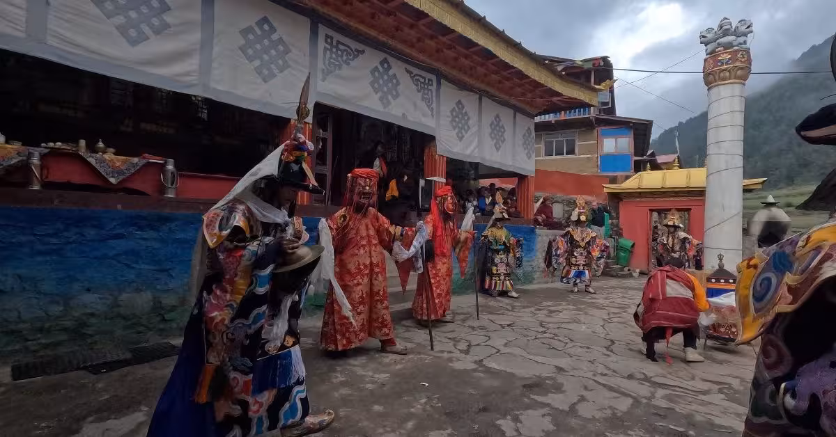 Traditional ritual performance at a mountain monastery