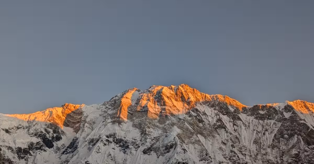 Morning sun illuminating the Annapurna mountain range