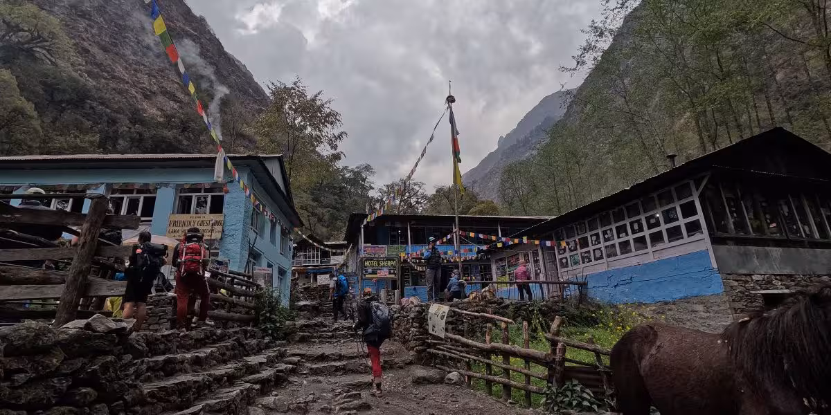 travelers heading toward Nepal mountain trails