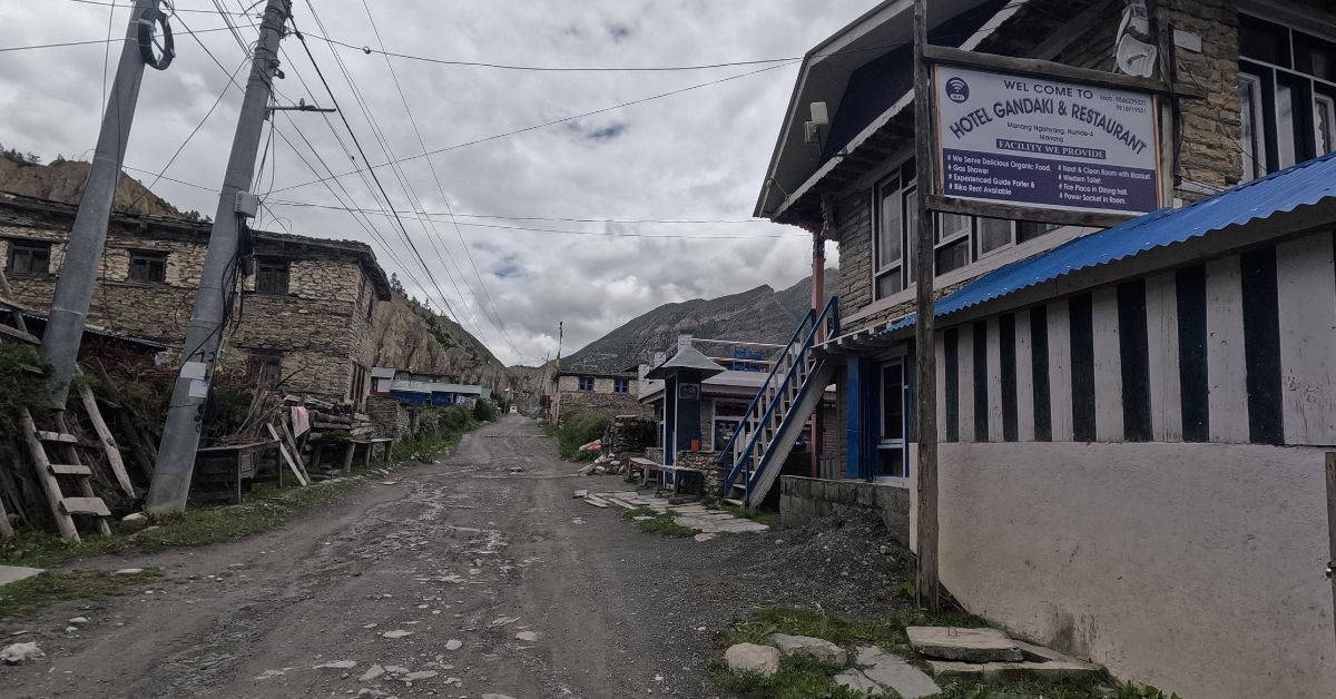 Manang village road showing Annapurna Circuit terrain