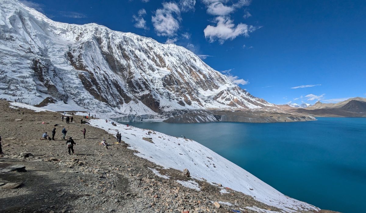 Group of hikers near Tilicho Lake Nepal