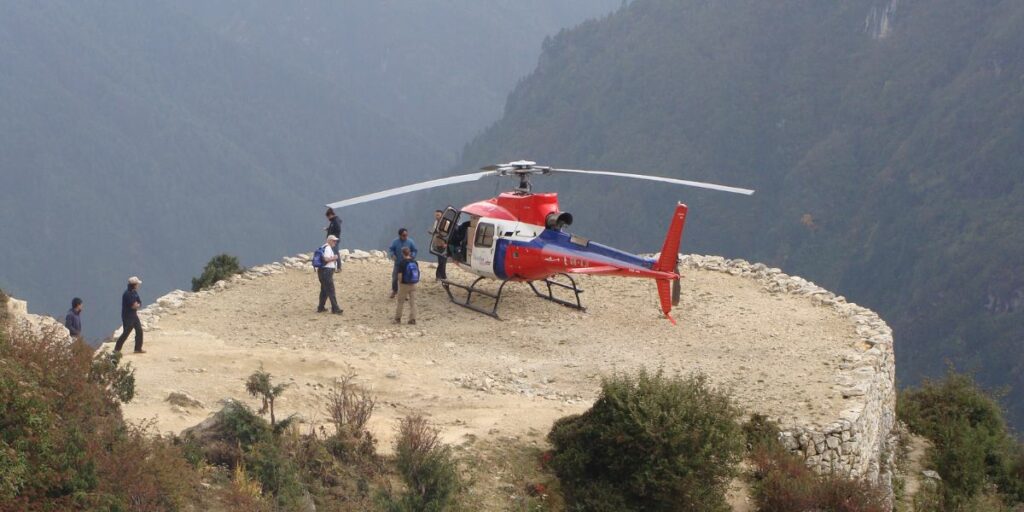 helicopter landing near everest base camp