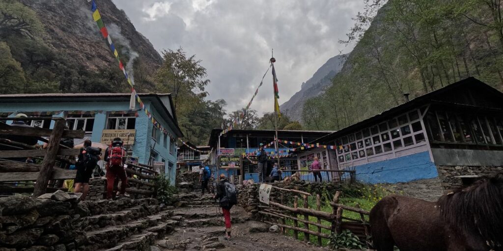 travelers heading toward Nepal mountain trails