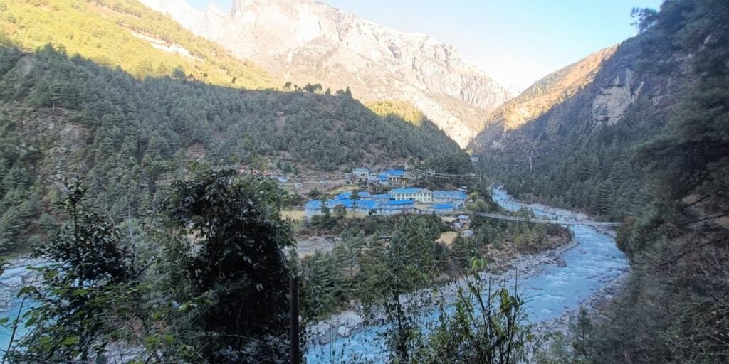 River flowing by Namche Bazaar in Nepal Himalayas